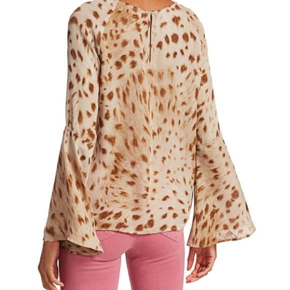 L’AGENCE Dylan Bell-Sleeve Silk Top Cheetah Print (Small) - Picture 2 of 10